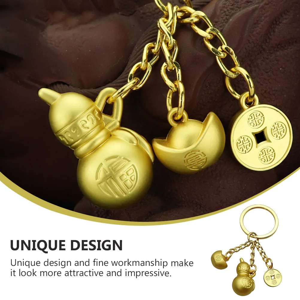 1Pcs Gourd Keyring Pendant with Ingot Coin Design Symbol of Good Fortune Health Longevity Decorative Bag Accessory Trendy Style