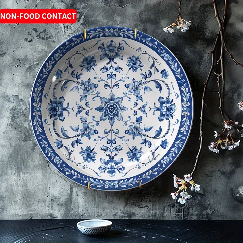 1 Exquisite Blue And White Porcelain Decorative Plate, a Vintage Chinese Art Piece with Floral Patterns, Suitable for Home Wall