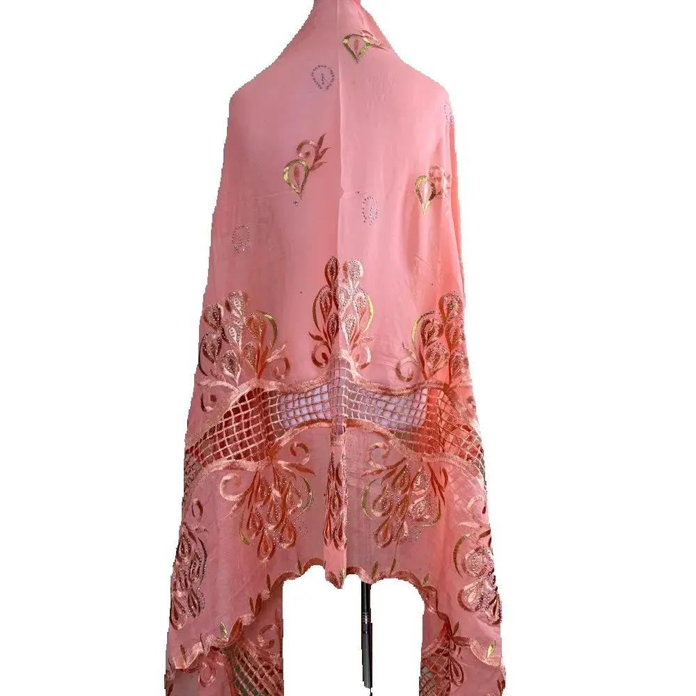 2025 แอฟริกันมุสลิมผ้าพันคอ Turban ผู้หญิง 2x1m ขนาดเย็บปักถักร้อยผ้าฝ้ายอิสลาม Hijab Ramadan ผ้าคลุมไหล่ขายส่งสี Rhinestones ลูกไม้