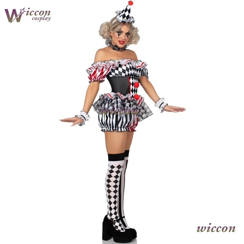 Women Clown Cosplay Costume Circus Performance Outfit RolePlay Uniform Halloween Party Carnival Jester Dress Theater Stage Suit‌ view 4