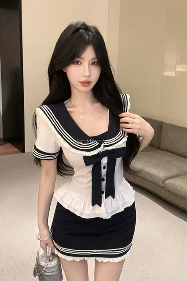 

2025 new women korean japan style set summer school uniform shirt short-sleeved slimming half short skirt two-piece sexy jk set