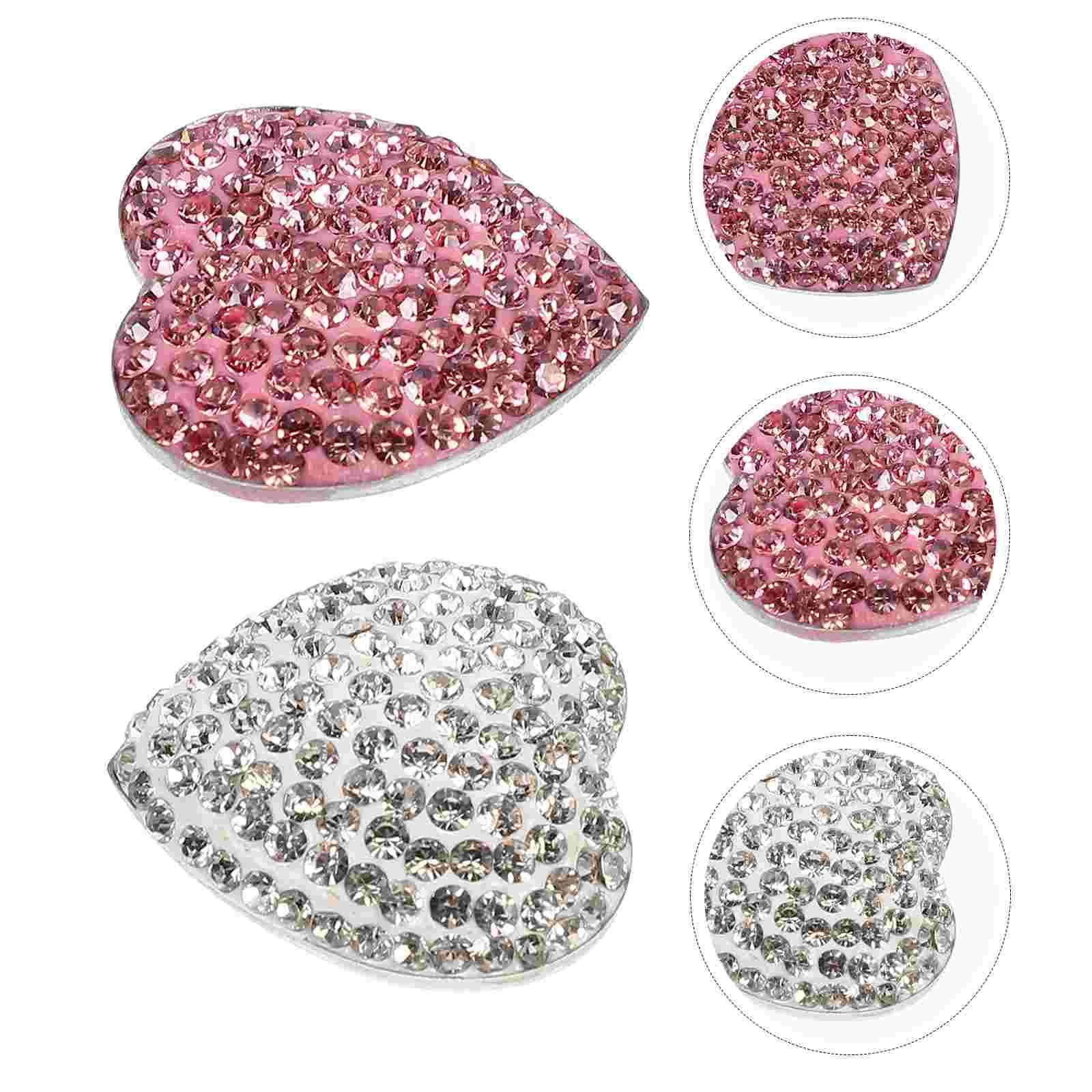 2 PCS Heart Shaped Fridge Magnets Metal Patch Freezer Decals Sticker Refrigerator 3D Stickers Locker Rhinestone Decorative