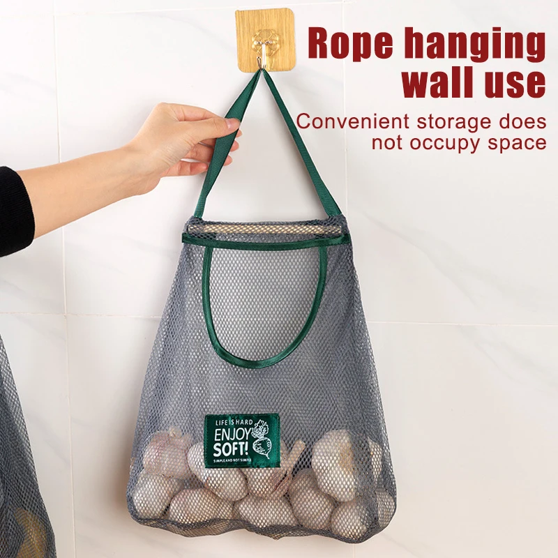 Reusable Kitchen Hanging Mesh Bag Home Fruit And Vegetable Storage Net Bag For Ginger Garlic Onions Potatoes Hollow Mesh Bag view 3