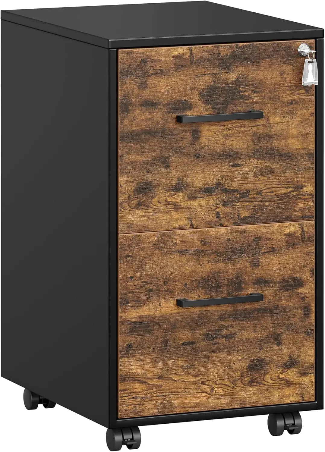 

Готовый к использованию шкаф для документов с замком, 2 выдвижных ящика для документов формата А4/Legal/Letter, цвет: рустик-коричневый и черный, колесики в комплекте