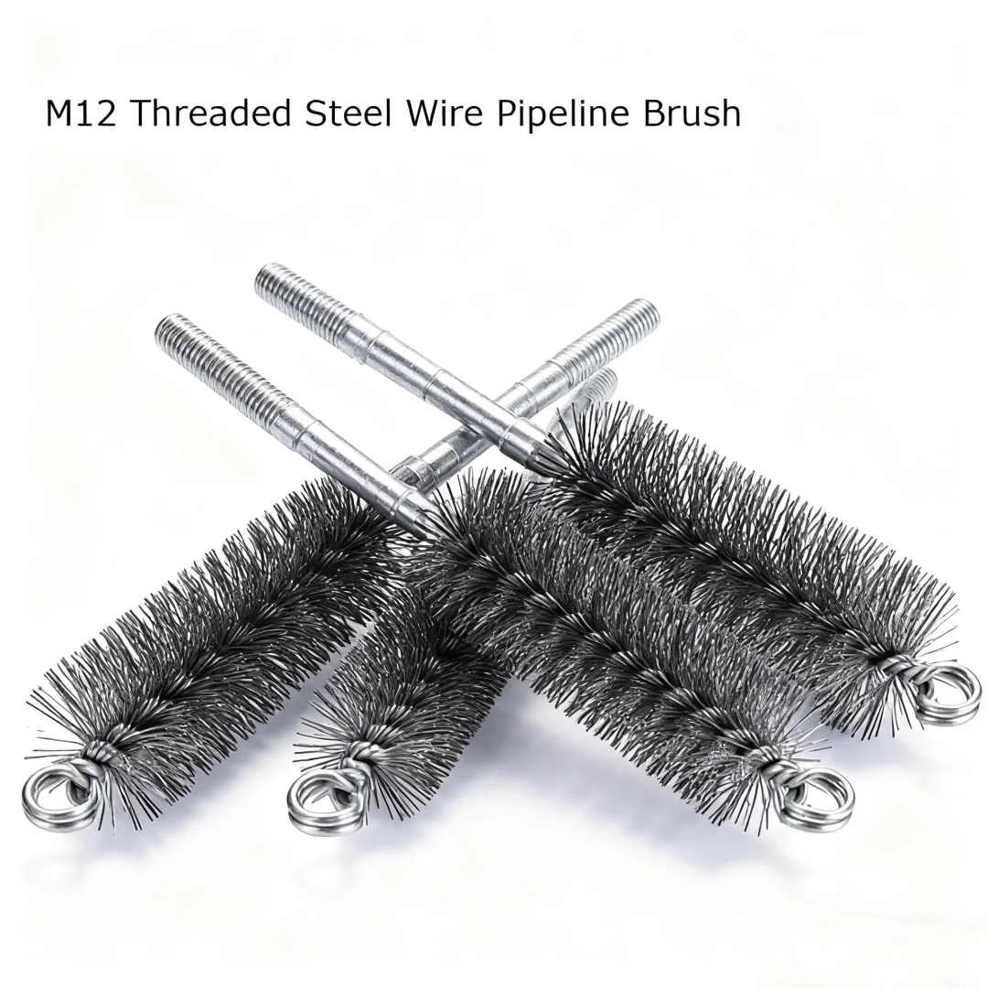 1 шт. M12 резьбовая стальная проволока, щетка для трубопровода, дымоход, промышленный котел, щетка с длинным хвостовиком для очистки, удаления ржавчины, диаметр 25 ~ 75 мм