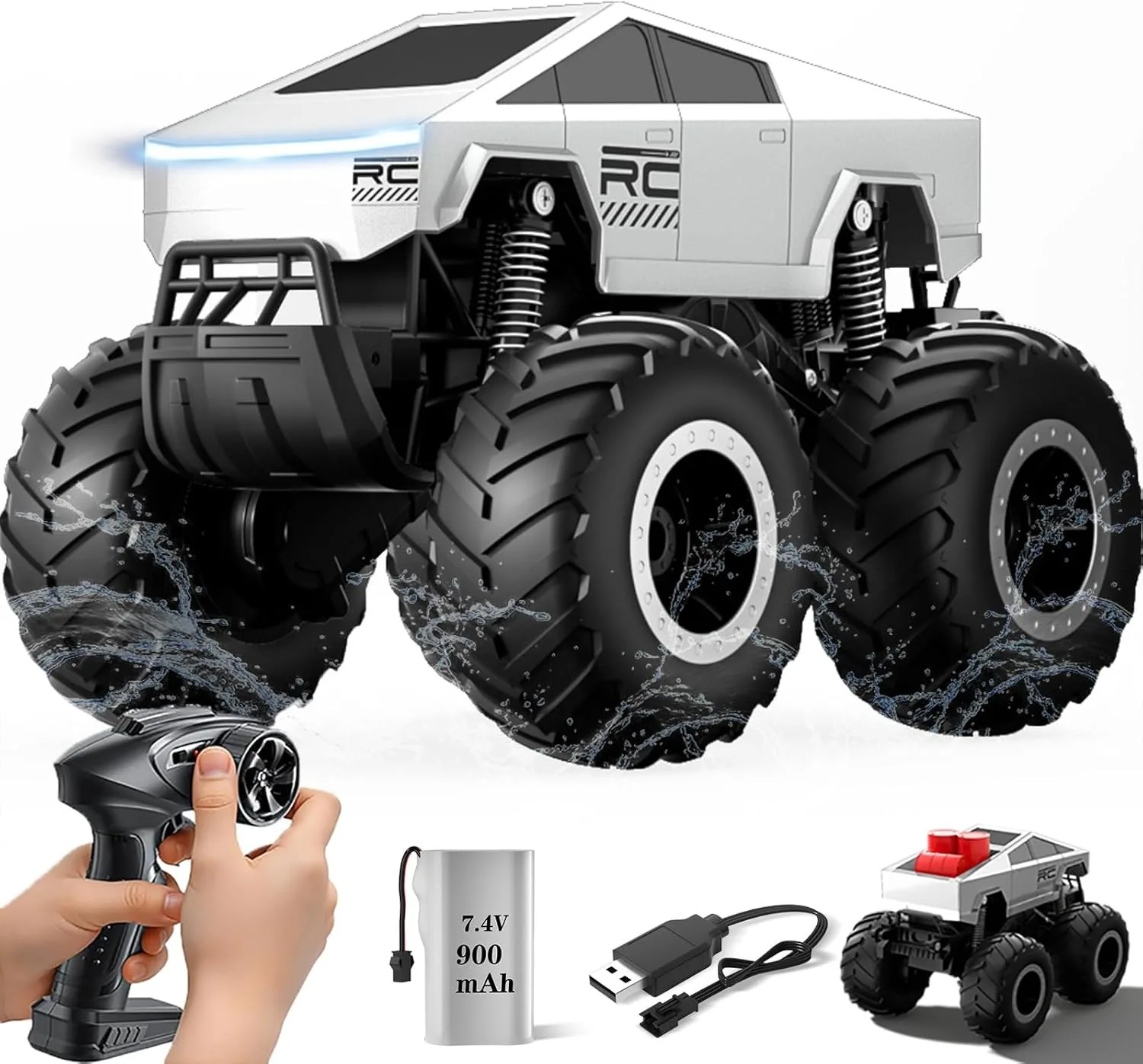 

Waterproof Remote Control Car, 1:16 RC Monster Truck Toys, 900mAh 40+ Min Play, 2.4GHz 4WD Off-Road Vehicle, Amphibious Remote C