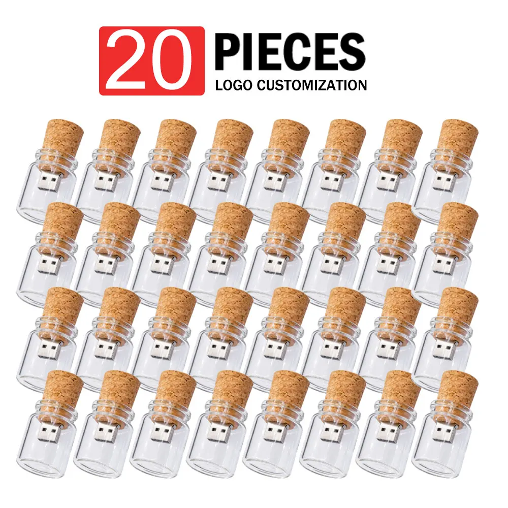 20PCS/LOT USB 2.0 Glass Drift Bottle with Cork USB Flash Drive Glass Bottle Pen Drive 4GB 8GB 16GB 32GB 64GB Wedding gift u Disk