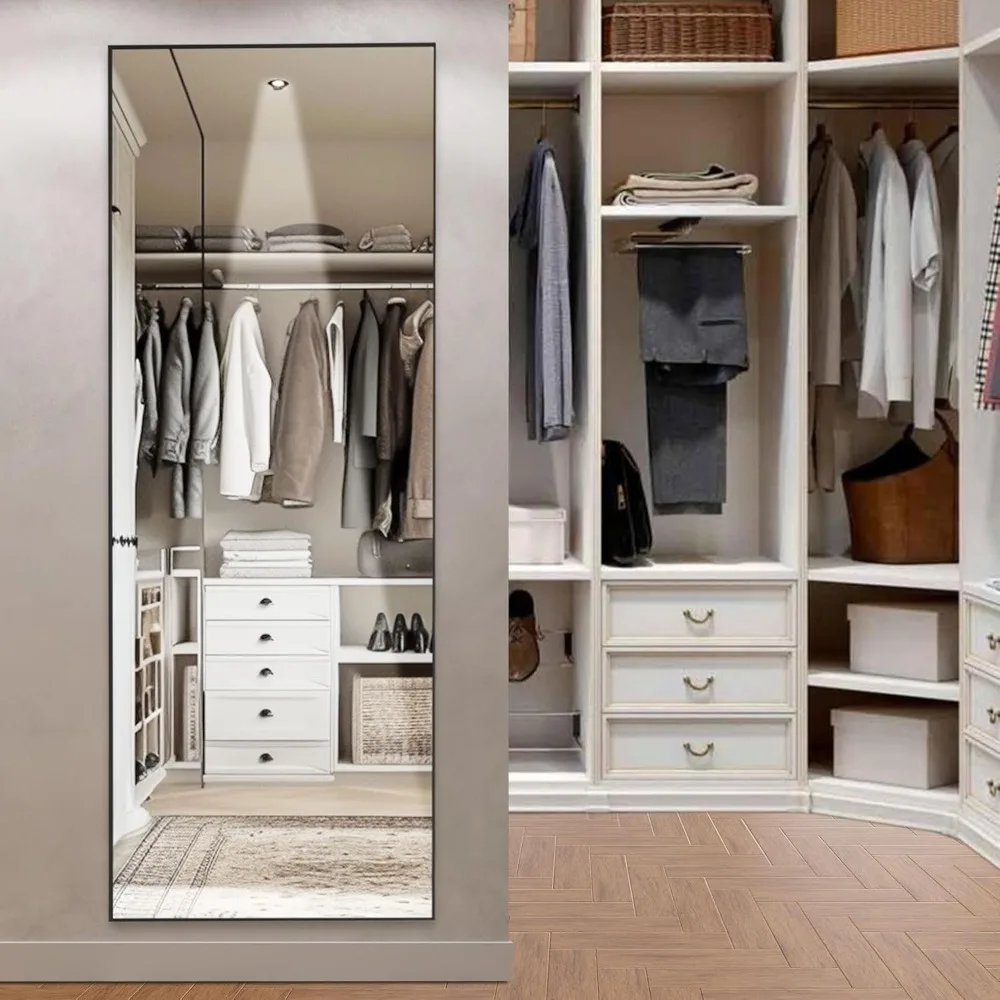 Slaapkamerspiegel over de volledige lengte 64x21, vrijstaand of aan de muur gemonteerd, aluminium frame, volledige spiegel voor thuis