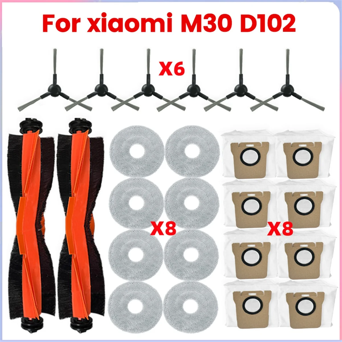 

Hot sale For M30 D102 Vacuum Replacement Parts Main Roller Side Brush Hepa Filter Mop Cloth Dust Bags Accessories