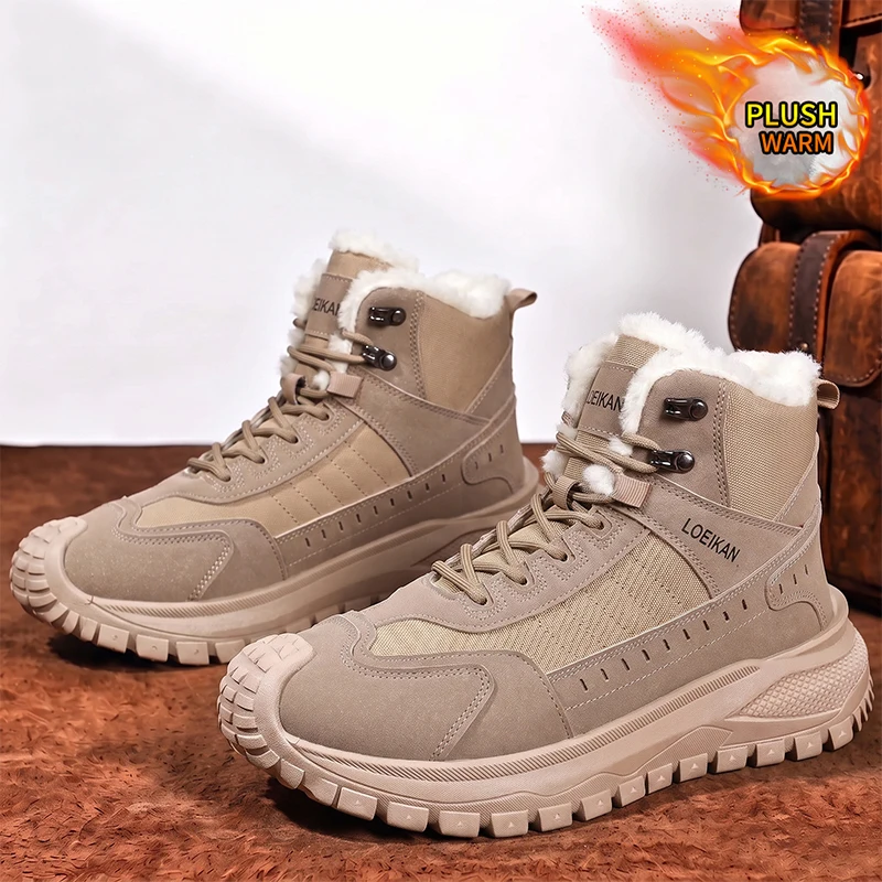 LOEIKAN Herren High-Top-Arbeitsstiefel mit drehbarer Schnalle, breiter Zehenbox, Freizeitschuhe, modische Jagd- und Trekkingschuhe für den täglichen Gebrauch – Detail 8