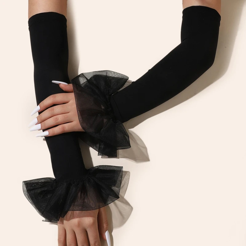 مسمار صور خلفية الدعائم كشكش طويل مضيئة الأكمام غطاء للذراع قفازات مرنة بدون أصابع لتقوم بها بنفسك أداة صورة مانيكير