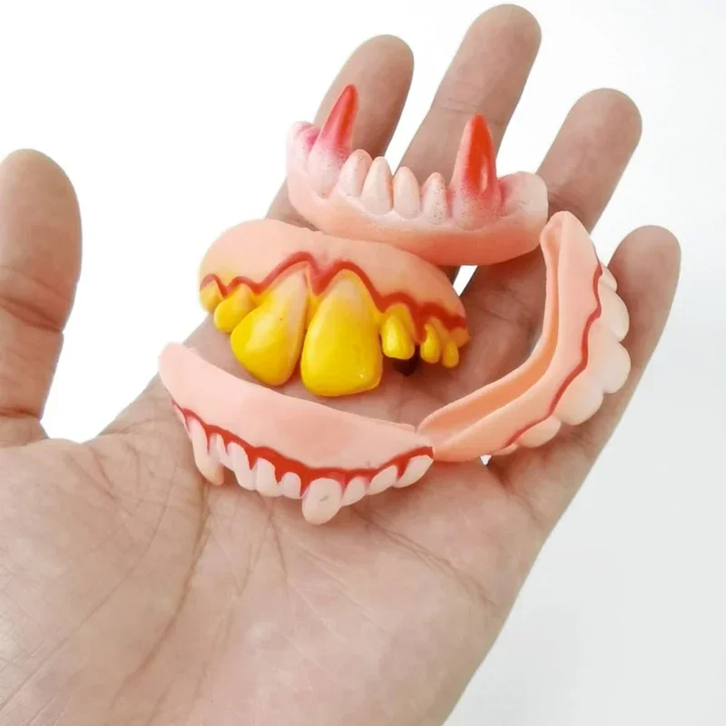 12Pcs Halloween Funny Gnarly Teeth Gag Tooth Cosplay Ugly Fake Tooth Vampire Denture Party Costume Photos Props Trick Toys