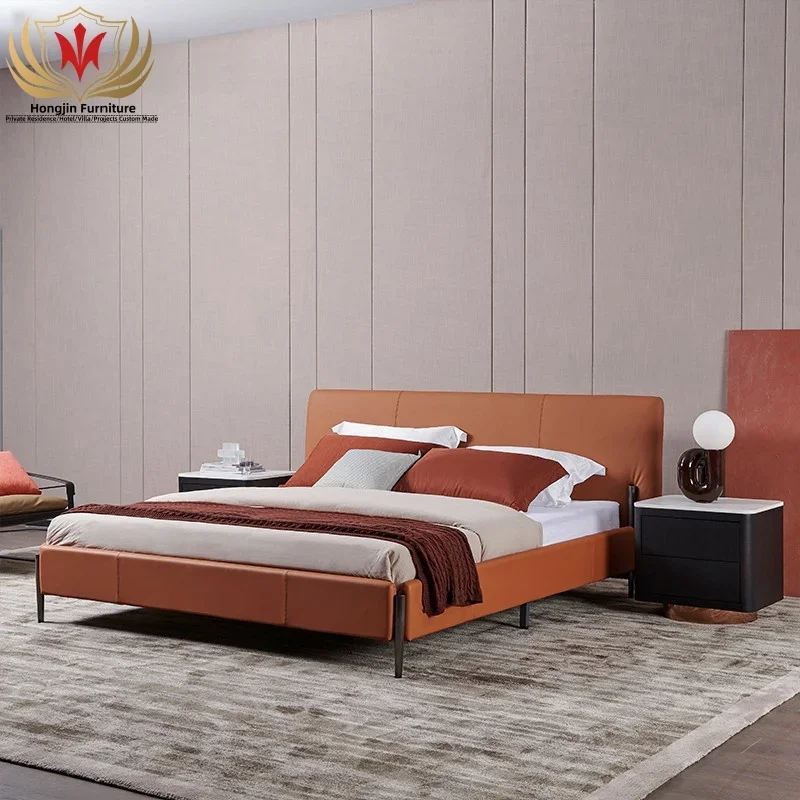 HJ HOM Luxury Modern Bedroom Furniture Set Solid Wood Metal Double Bed Classic Leather King Size Bed For Home Hotel