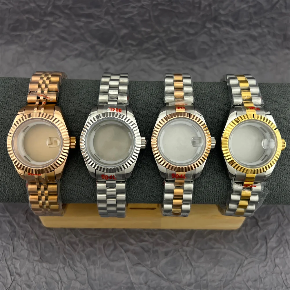 

Женский водонепроницаемый серебряный корпус из сапфирового стекла 26 мм/28 мм с рифленым безелем подходит для автоматического механизма NH05 NH06