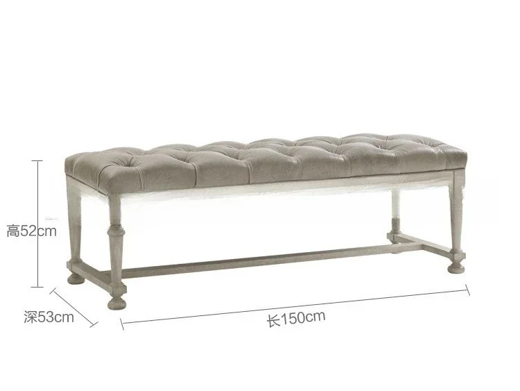 

American solid wood bedside stool, old retro soft bag buckle shoe changing stool, oak fabric sofa stool