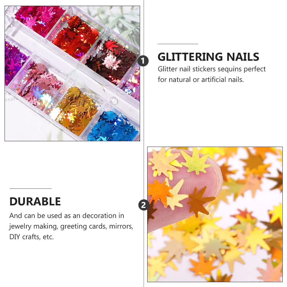 Maple Leaf Nail Sequins 2 Boxes Holographic Glitter Autumn Manicure Decorations DIY Craft Supplies