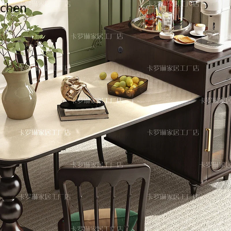 light luxury rock slab island table integrated household retro style all solid wood retractable guide table