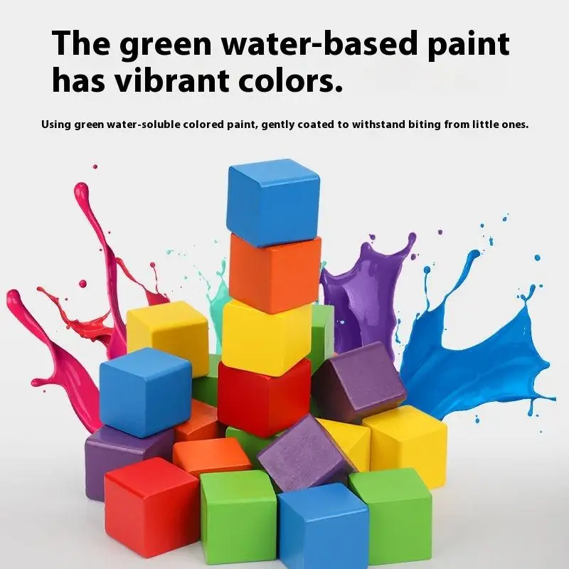 [JUST]30/50/100Pcs Baby Shape Color Learning Toys Colorful Cubes Wooden Building Blocks Stacking Up Square Wood Toy For Children