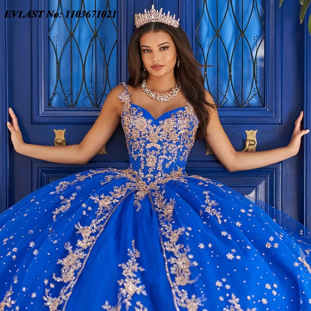 EVLAST Meksiko Lavender Quinceanera Gaun gaun bola renda Applique manik-manik kristal dengan jubah manis 16 Vestido De 15 Anos SQ258