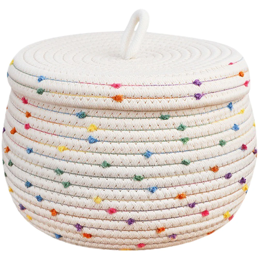 

Cotton Rope Woven Storage Basket With Lid Desktop Organizer For Cosmetics Snacks Bedroom Sundries Household