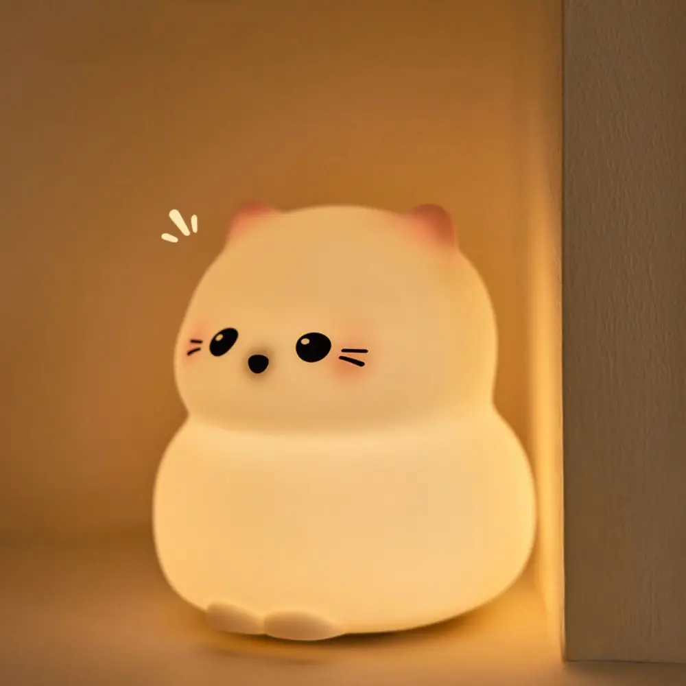 Silicone Cat Night Light para decoração do quarto, Carregamento USB, Creative Desk Lamp, Luz de cabeceira dos desenhos animados, Proteção para os olhos, Bonito