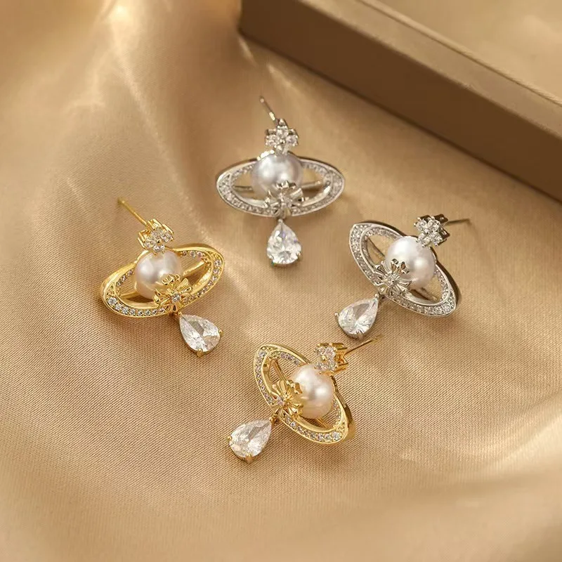 الزركون قطرة الماء اللؤلؤ القرط للنساء الفرنسية الرجعية لا ثقب الأذن أقراط مشبكية ضوء مجوهرات الزفاف العروس الفاخرة