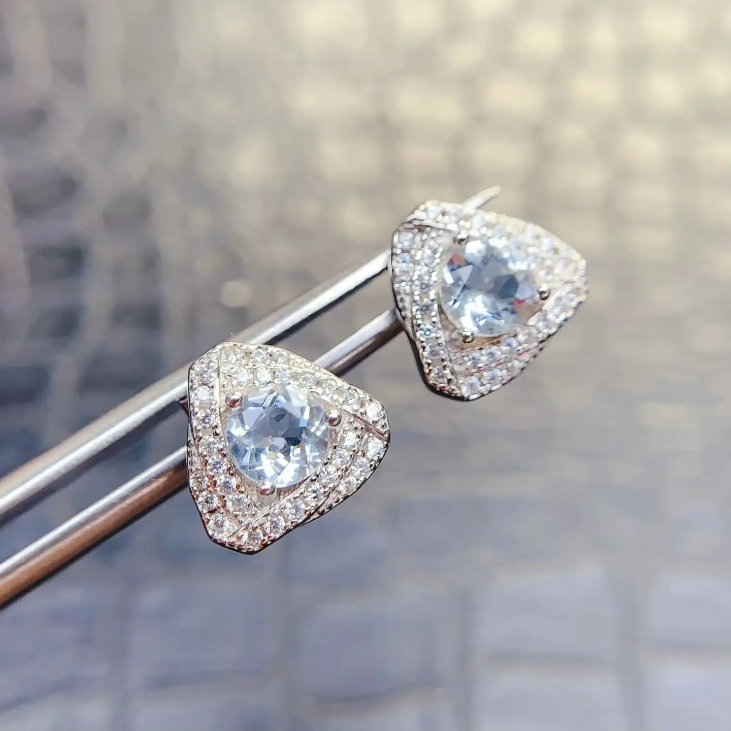 Genuine 925 Silver Stud Earrings Natural Aquamarine Earrings 5mm Total 1ct Real Aquamarine Jewelry with 18K Gold Plating