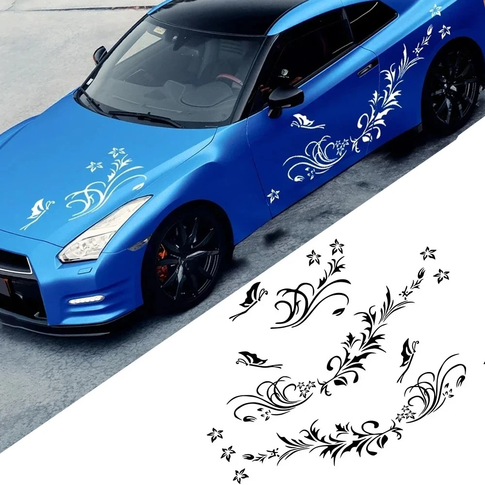 

Car Butterflies Flowers Graphics Sticker Hood Door Side Decoration Vinyl Waterproof Halloween Decal Auto Tuning Accessories