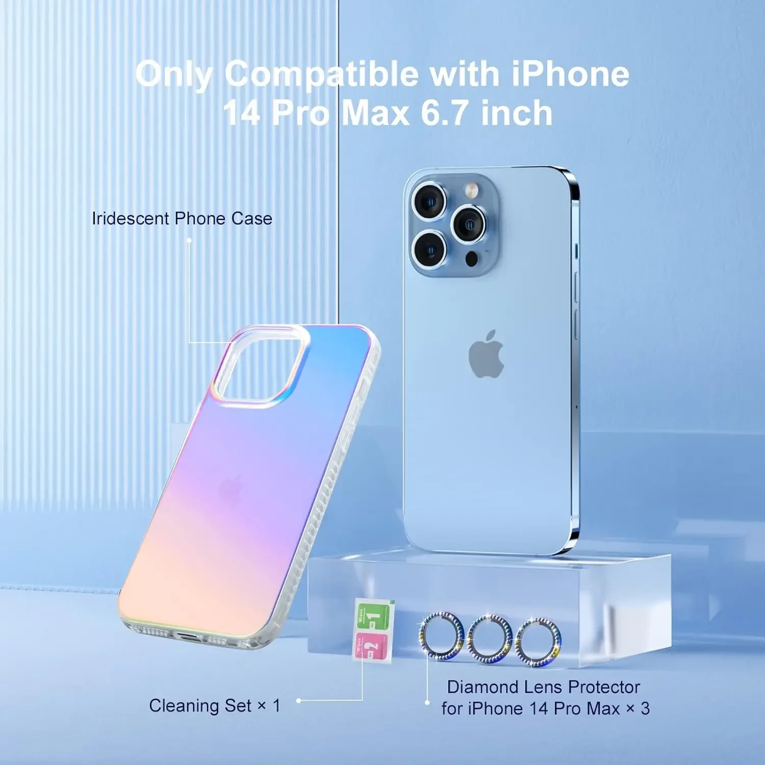 Iridescent Case for iPhone 14 Pro Max Case Cute with Camera Lens Protector Bling, Shockproof Protective Slim Phone Cover