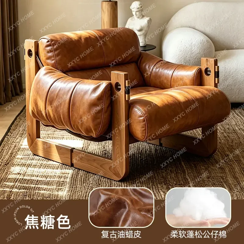 retro leisure chair living room single sofa chair solid wood lazy recliner