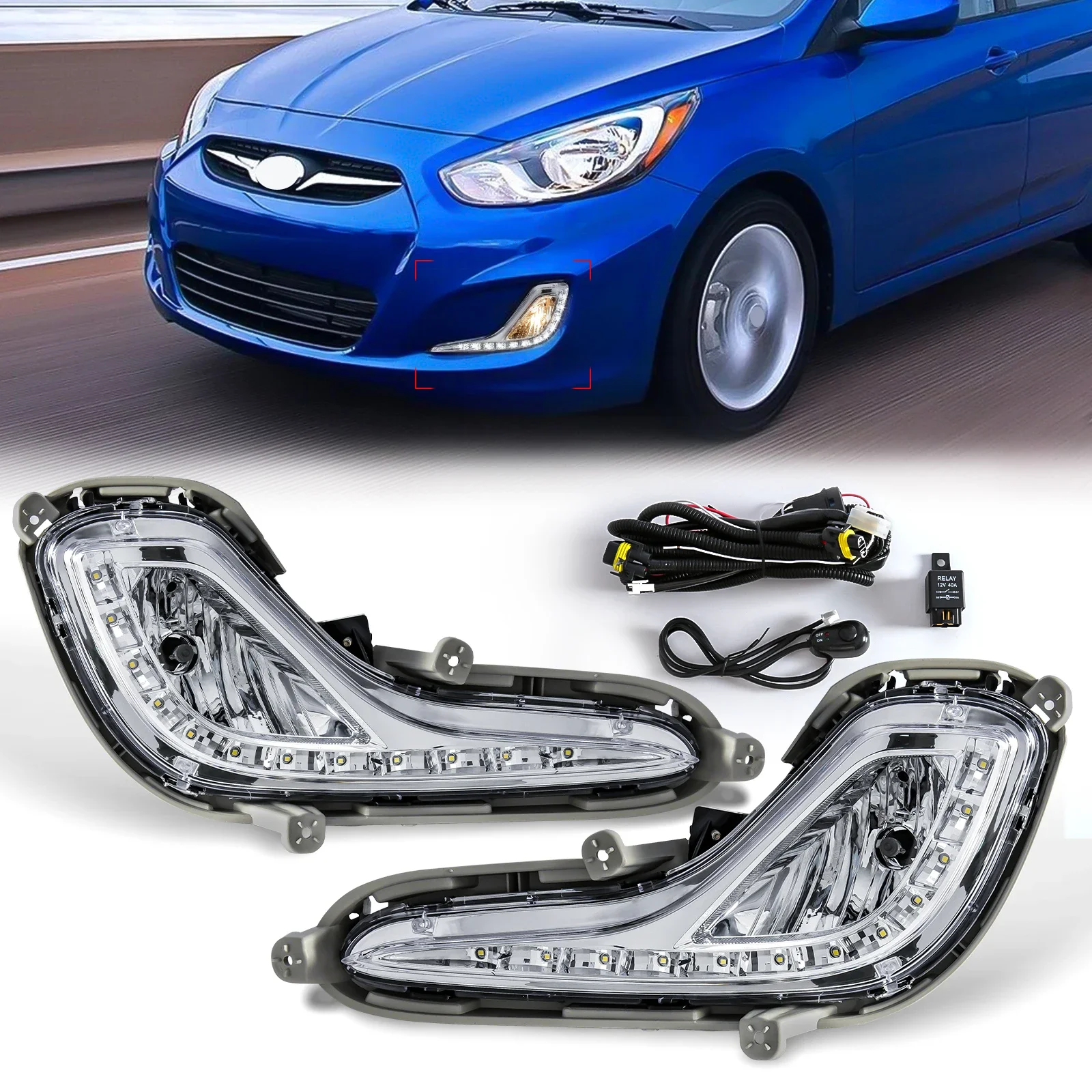 

For Hyundai Accent 2012 2013 2014 2015 2016 2017 LED Daytime Running Light Fog Lamp Car Headlight Car Accessories Waterproof