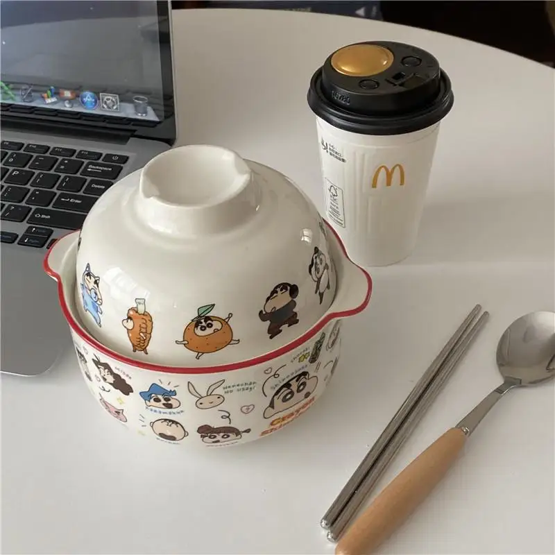 

Large Capaci Cerc Noodles Bowl with Lid Cute Cartoon Design Home Use Dining Utensils Ins Sle Double Color Eight-sided ...