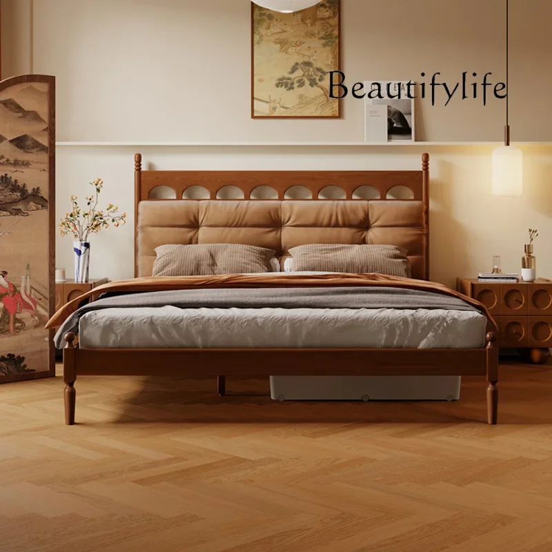 

X36 Cherry Wood Solid Wood Soft Bag Cloud Bed Modern Simple Double Bed