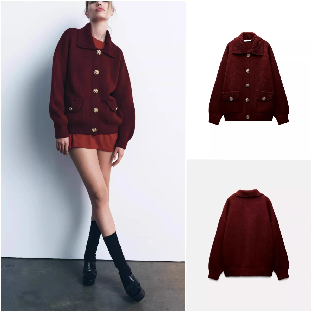 

Осень-зима, Новое поступление, женская свободная вязаная верхняя одежда с длинным воротником све, на одной пуговице, простой Sle 58027