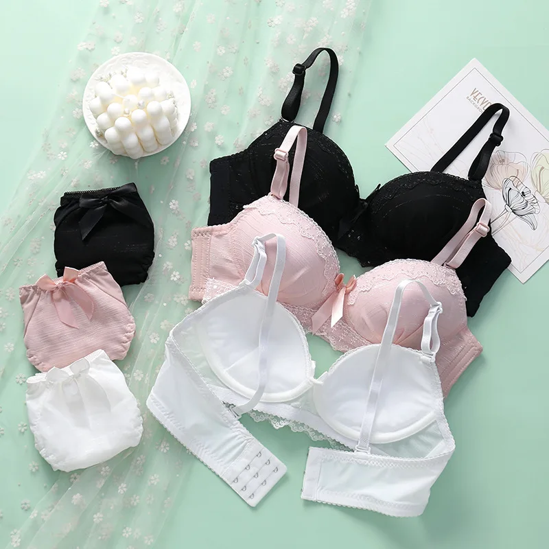 Summer New Sexy Women Bra Set Cute Fashion Wireless Gather Underwear Comfortable Panties Soft Push Up Top Lace Lingerie Set