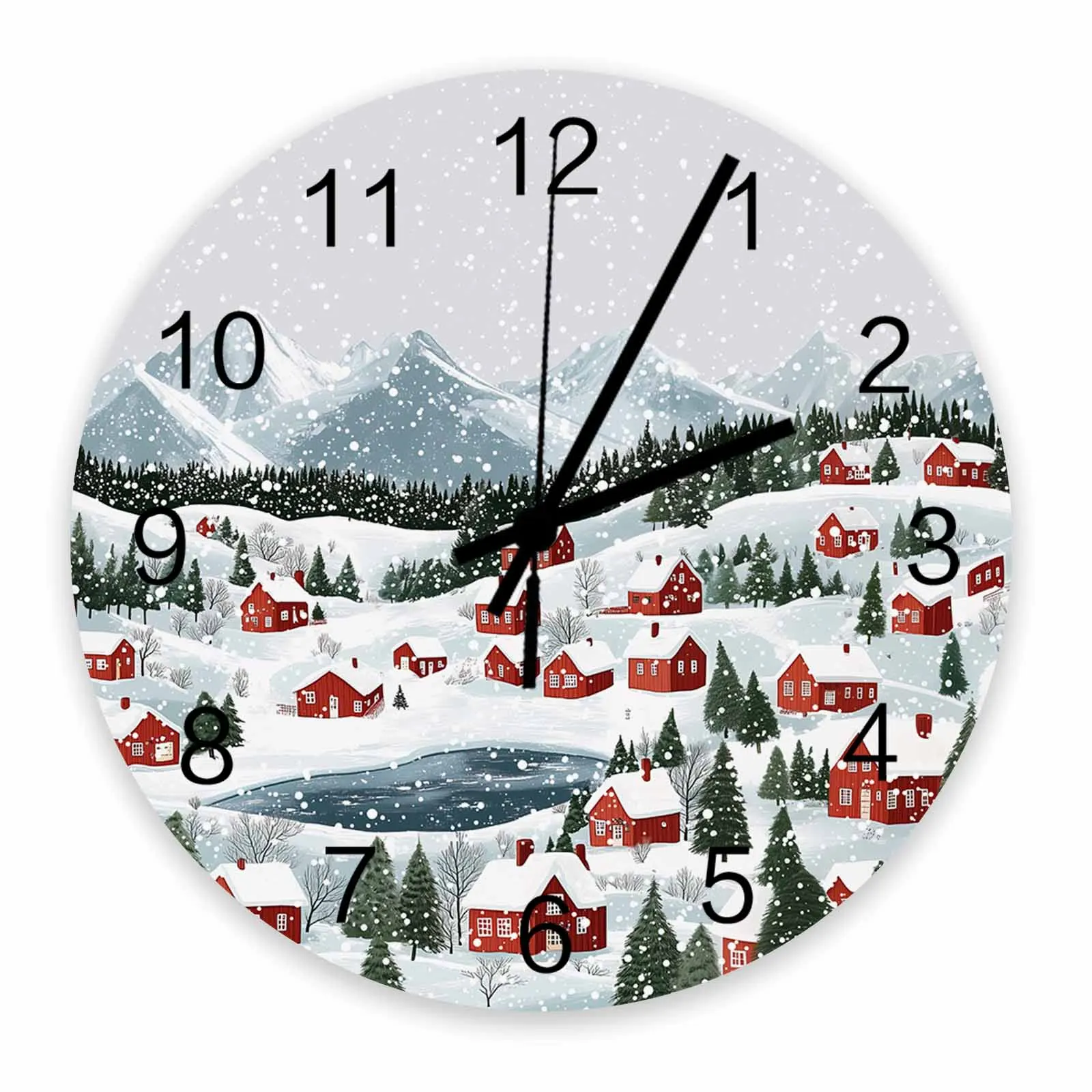 Winter Snowflake Hand Drawn Town Wall Clock Large Modern Kitchen Dinning Round Wall Clocks Bedroom Silent Hanging Watc