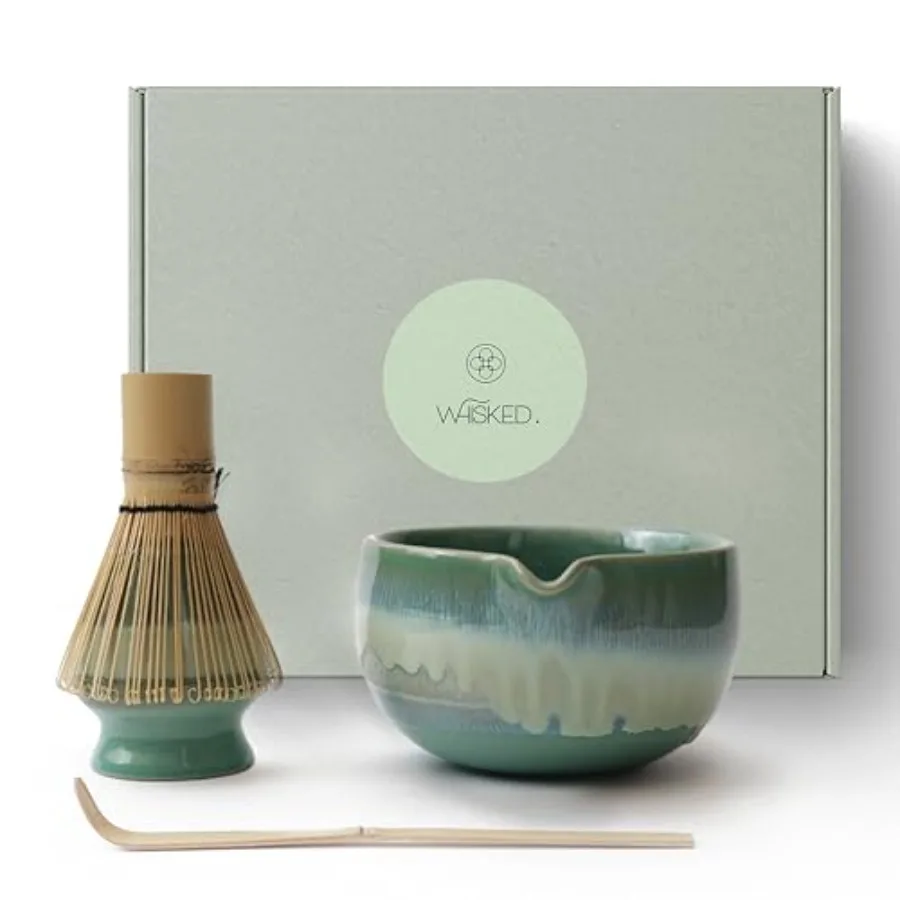 

Matcha Whisk Set Jade 5-Piece Japanese Matcha Gift Set with Handmade Chawan Bamboo Whisk Scoop Sifter and Holder Ideal for Begi