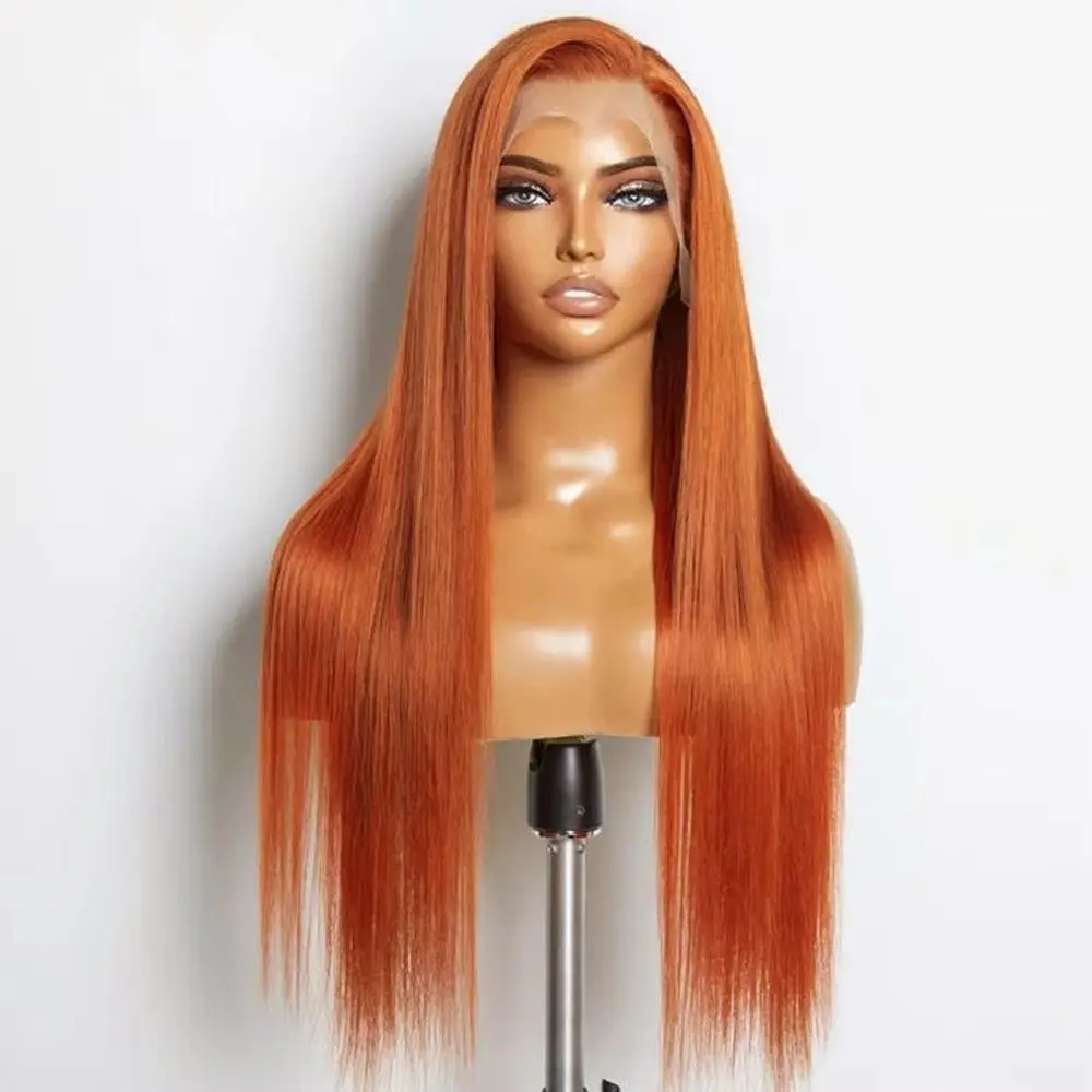 

30 34 Inch Ginger Hd Lace Front 13x4 200% Density Human Hair Wig 350 Colored Pre Plucked Brazilian Straight Human Hair Wig