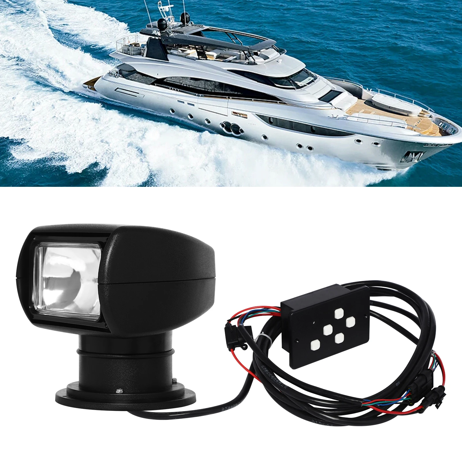 DC12V 100W Marine Spotlight Remote Control  800m Boats Searchlight IP66 Waterproof w/360° Rotation Halogen Yacht Light