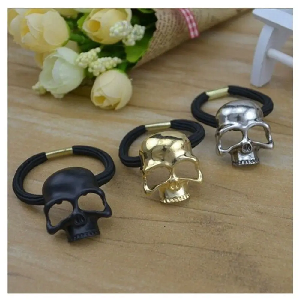 1Pcs Ponytail Rope Vintage Punk Elastic Hair Rope Metal Skull Hairband Women