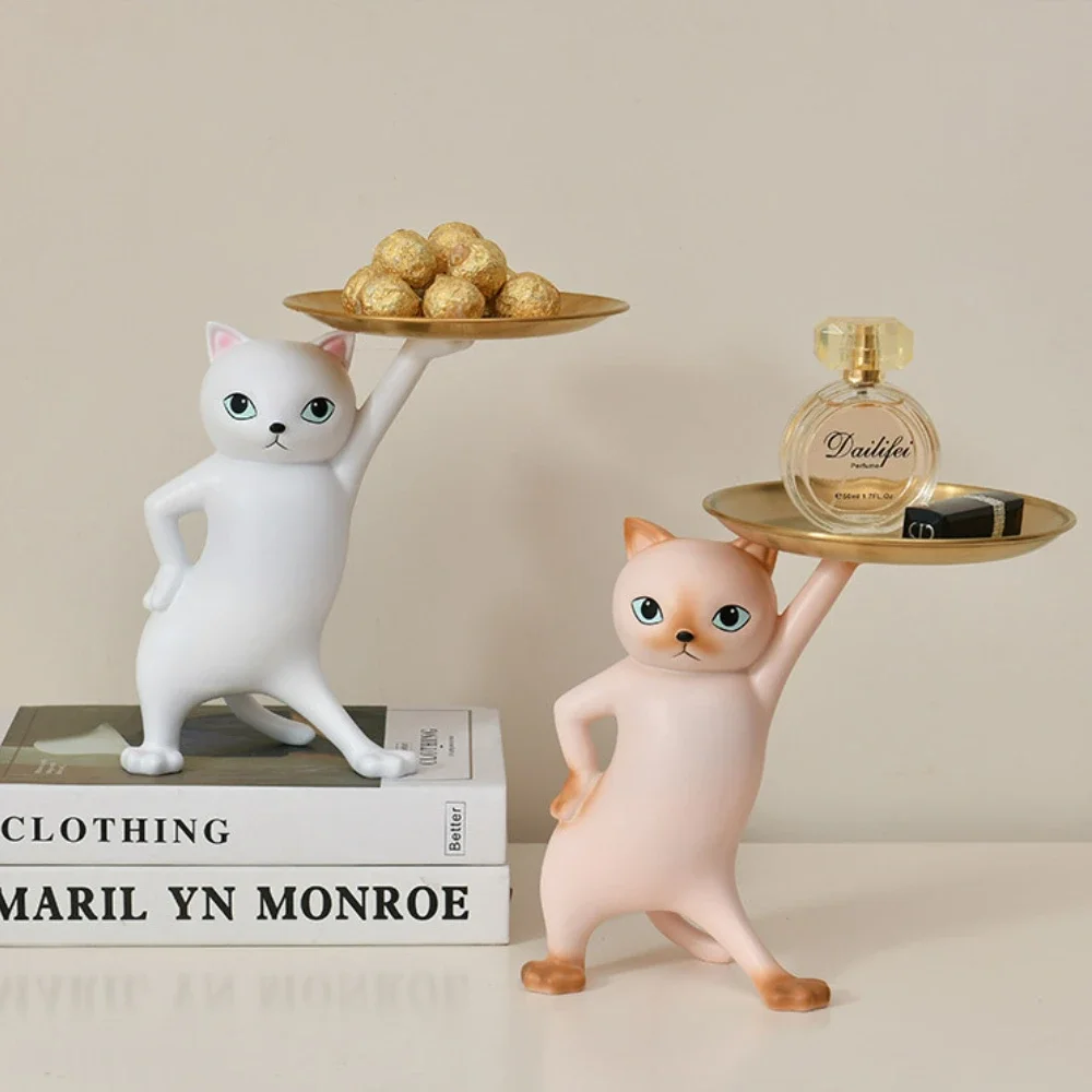 Home DecorEnchanting Cat Sculpture OrnamentLiving Room DecorationsKey Organizer Tray Resin Statue Craft Gifts Desk Decoration