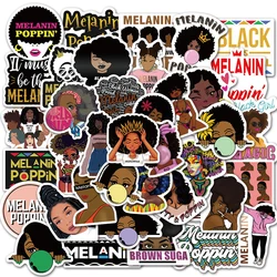 10/30/50PCS Pop Black Skin Girl Melanin Stickers DIY Phone Laptop Luggage Skateboard Waterproof Graffiti Decals Fun for Kid Toys