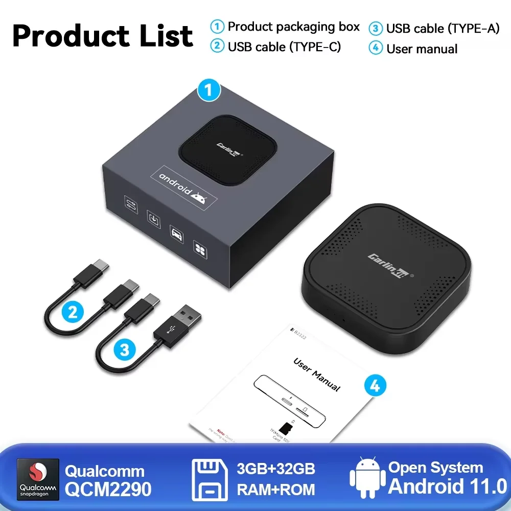 Basic Pro CarlinKit Mini CarPlay Ai Box Qualcomm 8-Cores Draadloze Android Auto & CarPlay Dongle voor Netflix IPTV Smart TV Box