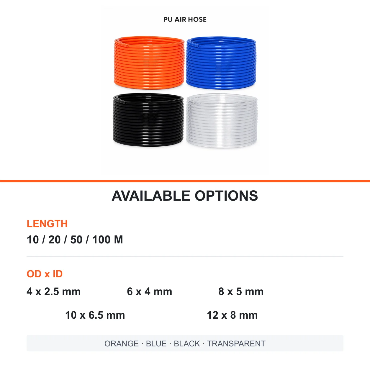10 20 50 100M PU Pneumatic Air Hose Tube OD 4 6 8 10 12mm ID 2.5 4 5 6.5 8mm Polyurethane Pipe for Compressor Red Blue Black PU