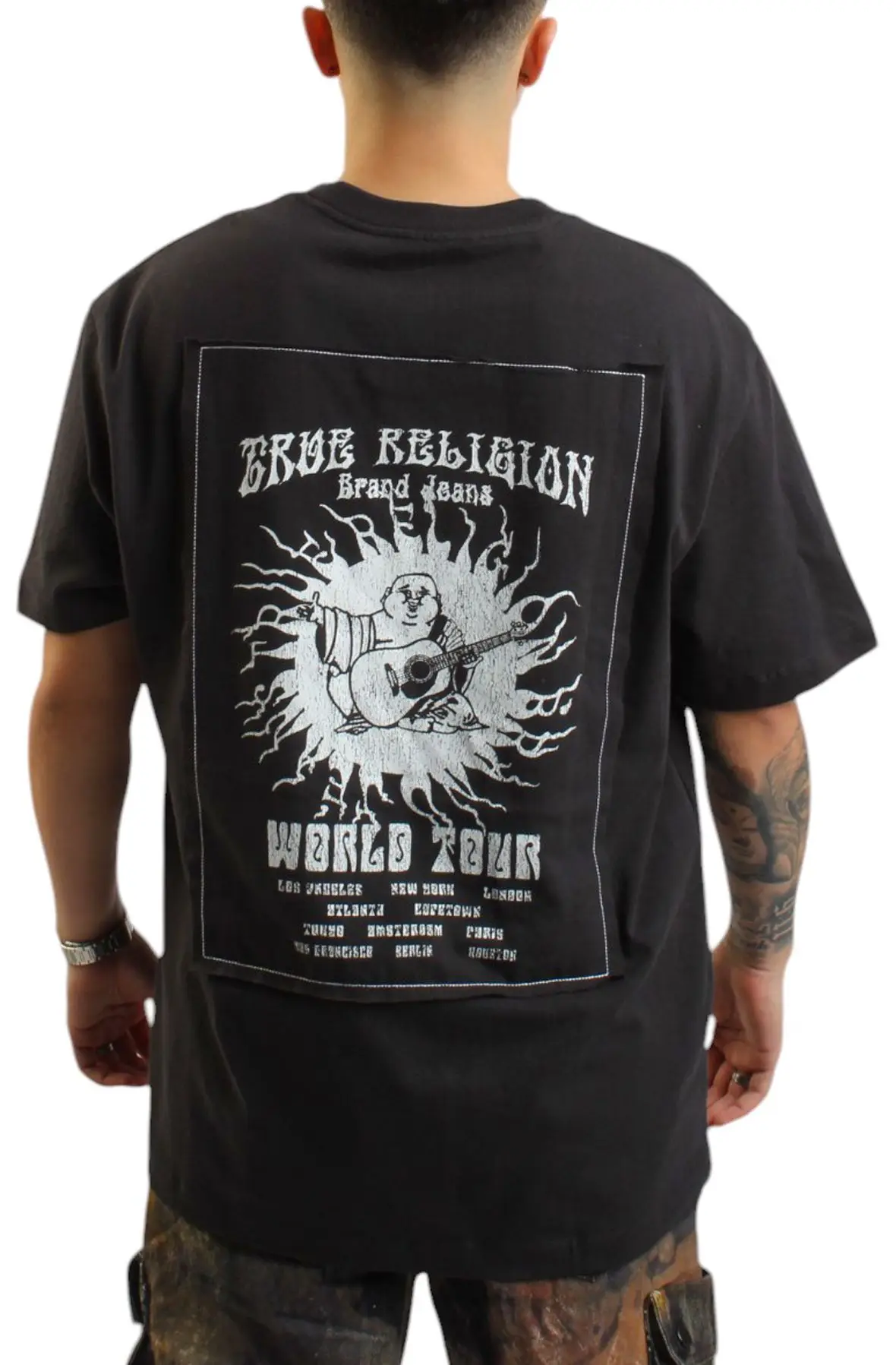 TRUE RELIGION Applique Blazing Tour T-shirt Black 108675-PHNT  ---  High-end Luxury Is for Both Men and Women Top Y2k