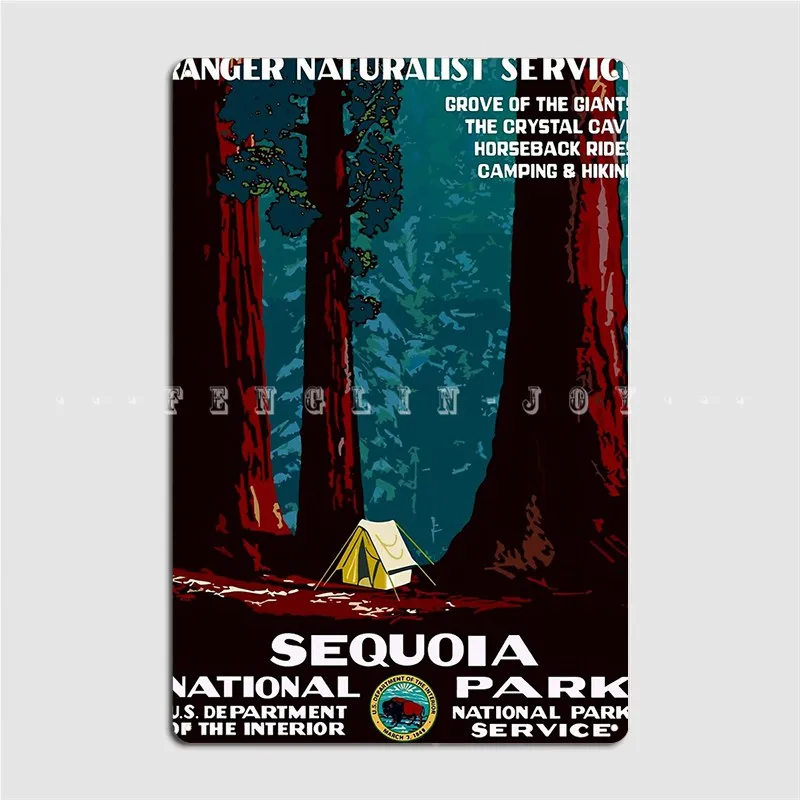 Vintage Wpa Camping In Sequoia National Park Poster Metal Plaque Club Club Bar Custom Painting Décor Tin Sign Posters