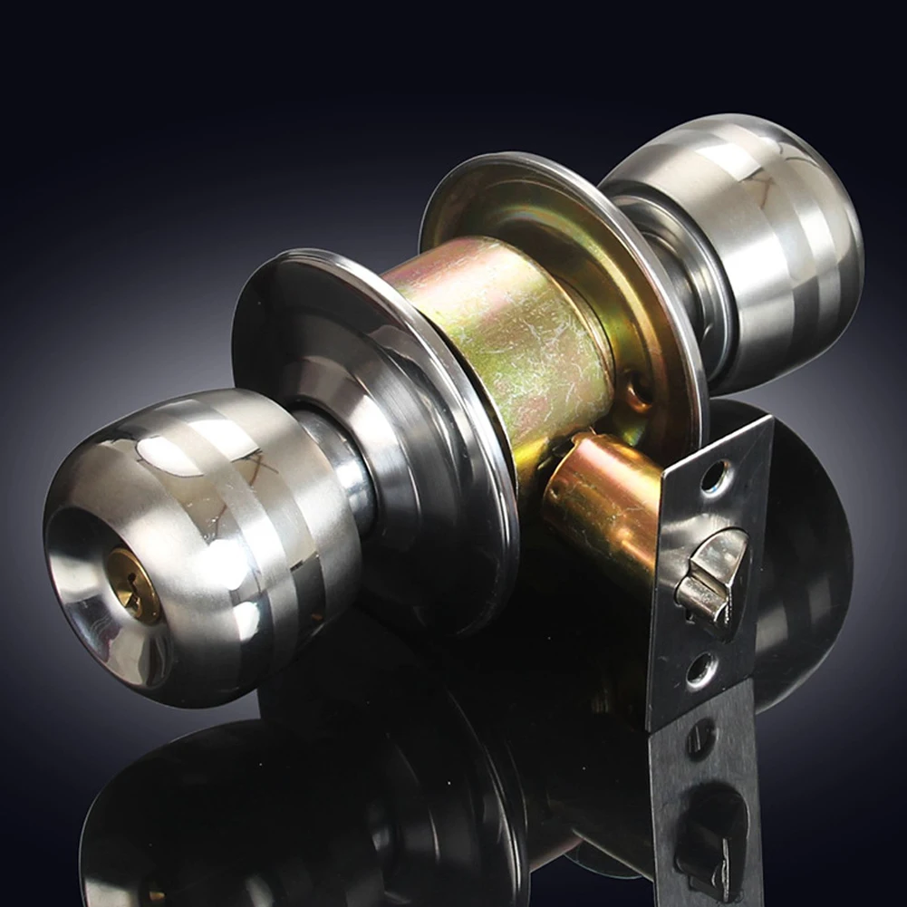 Puxadores de porta redondos de aço inoxidável, trava de rotação, maçaneta de metal, fechadura com chave para quartos, salas de estar, banheiros