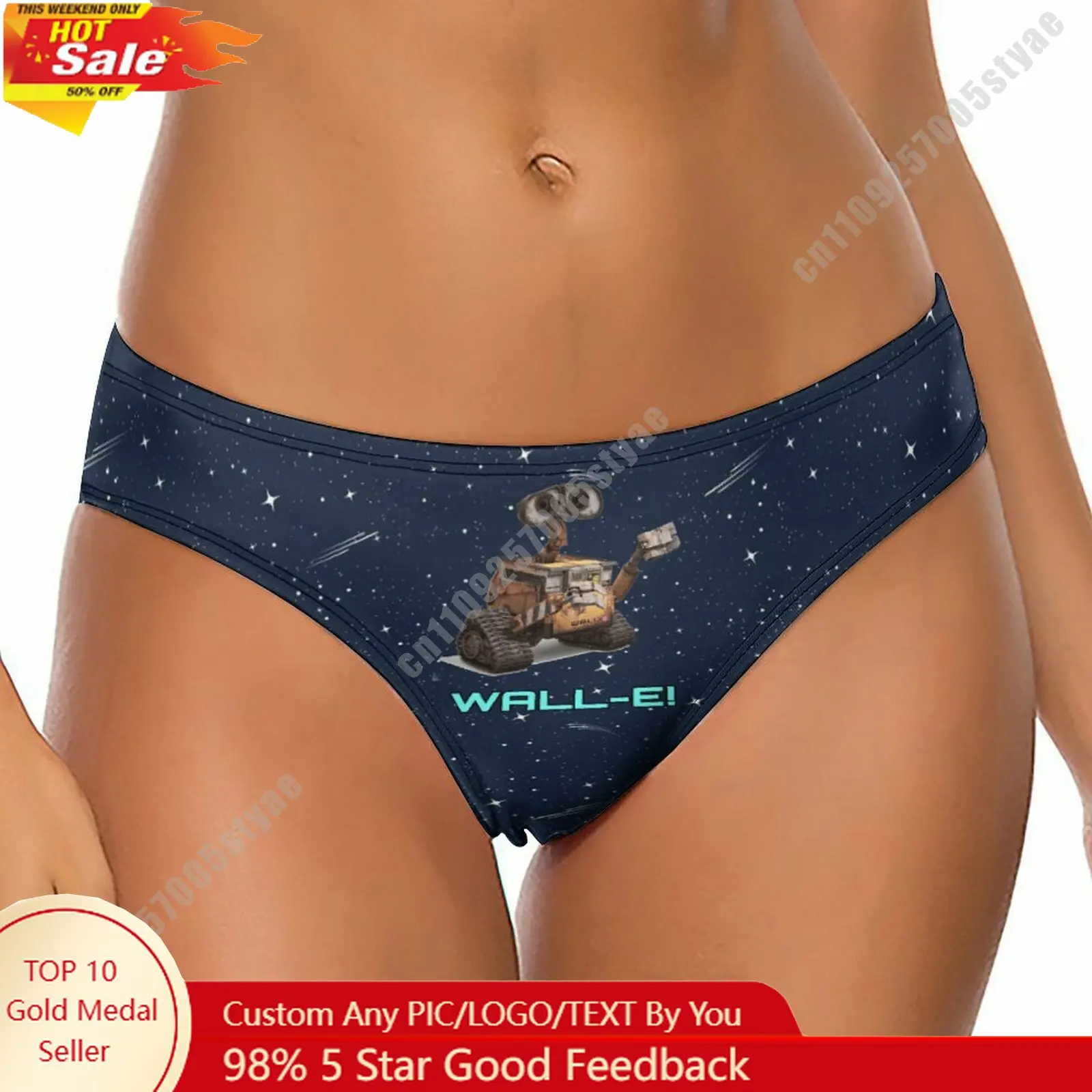 

WALL-E Underpants Disney Cartoon Women Pure Cotton Thong Underwear Custom Your Photo Logo Text Lightweight Breathable