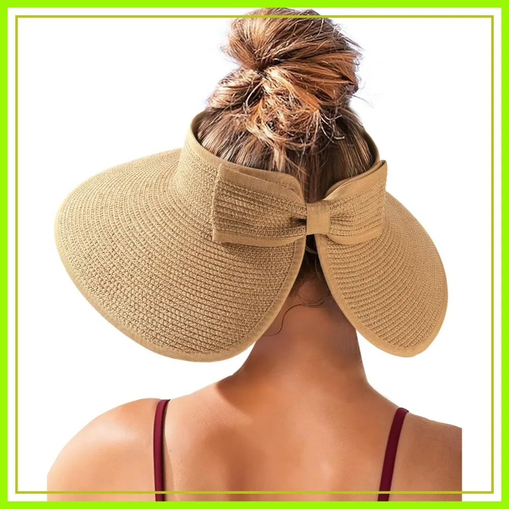 

Women's Wide Brim Sun Visor Hat UPF 80+ Beach Essentials Packable Ponytail Summer