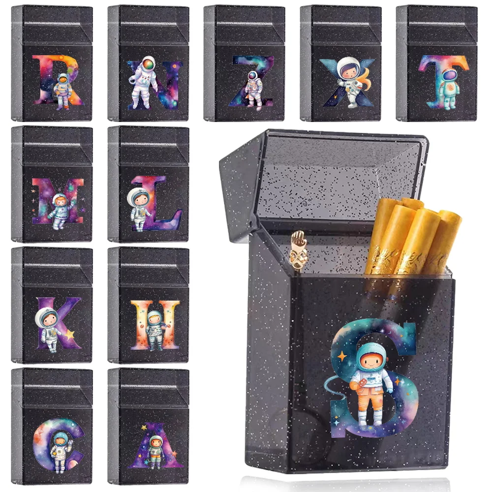 Cigarette Box Cover Portable Tobacco Organizer Holder Pocket Storage Case Waterproof Smoking Container Astronaut Letters Pattern